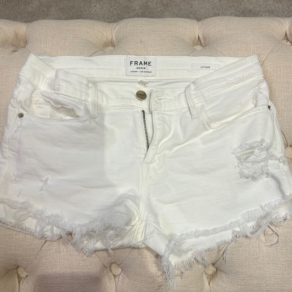 Frame white jean shorts